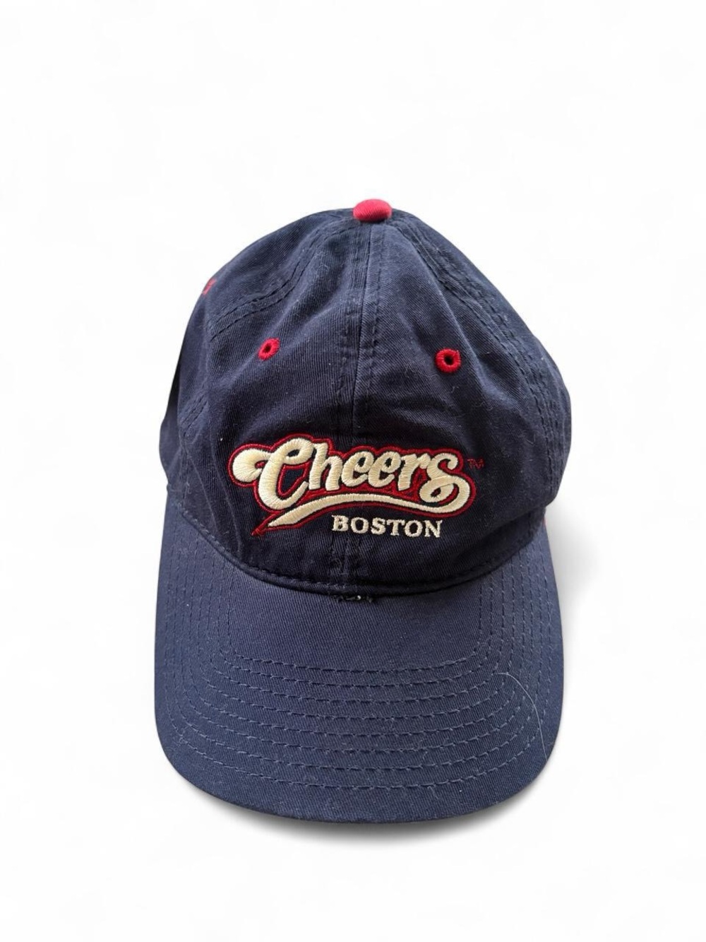 Brandy Melville Navy Baseball Cap with Red and Cream Embroidery